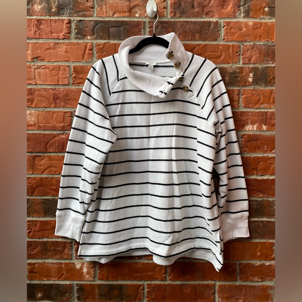 J. Crew Womens Large Wide Button Stripe Nautical Funnel Neck Sweater Fisherman